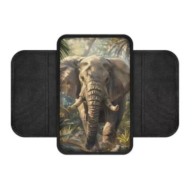 Imagem de LACIYISON Capa de console central de carro com estampa de elefante almofada de apoio de braço de veículo respirável capa de console do meio do carro suporte de braço caixa de armazenamento tapete de