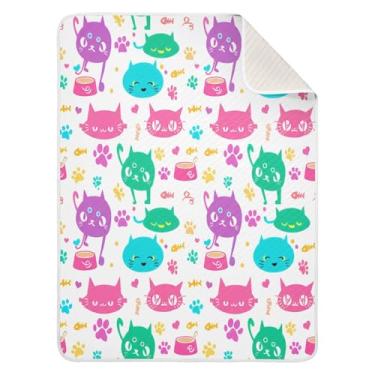 Imagem de Wassud Cobertor macio de gatos coloridos para meninos e meninas, 76 x 101 cm, cobertor leve e aconchegante essencial para berçário e carrinho de viagem