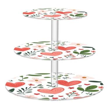 Imagem de CEBUGI Suporte de cupcake de 3 camadas, corações e flores, suporte redondo para bolo, torre, bandeja de servir em camadas de acrílico para chá, chá de bebê, casamento e mais