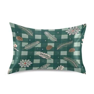 Imagem de Wassud Fronha de cetim verde escuro xadrez de Natal para cabelo e pele fronhas de seda lisa tamanho padrão capas de travesseiro respiráveis com fecho de envelope