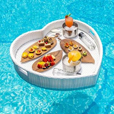 Imagem de LMJYU Bandeja de vime feita à mão em forma de coração com alça flutuante cesta de frutas redonda tecida à prova d'água multiuso bandeja de servir de vime para pão lanche café da manhã 85 x 82 x 15 cm