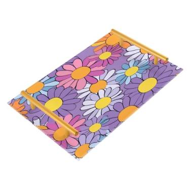 Imagem de Wassud Margaridas coloridas bandeja de banheiro joias acrílicas bandejas de perfume com alça de maquiagem bandeja de cômoda quarto cozinha balcão mesa, 30 x 20 cm