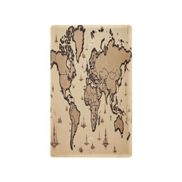 Imagem de Wassud Placa de cobertura para interruptor de luz de mapa do mundo marrom, capas de tomadas duplex, placa de parede decorativa, decoração de casa, sala de estar, quarto