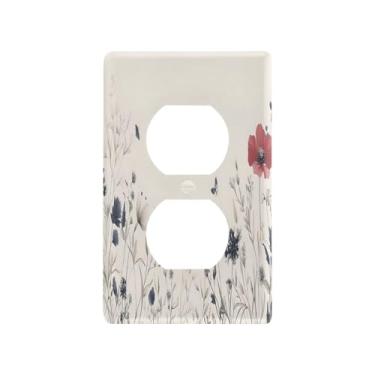 Imagem de Wassud Capa de interruptor de luz decorativa placa de parede para tomadas elétricas desenhada à mão floral duplex 4,53 x 2,76 polegadas