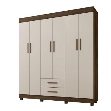 Imagem de Roupeiro Copacabana New 6 Portas 2 Gavetas Benetil Imbuia-off White