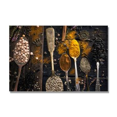 Imagem de NHLDZYH Tela decorativa cozinha, arte vintage especiarias coloridas, arte de parede quadros para sala de estar quarto cozinha. B32. 60 x 90 cm Apenas tela
