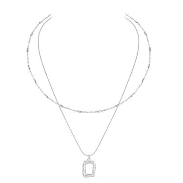 Imagem de Jewanfix Colar em camadas banhado a ouro 14K feminino, conjunto de colar de prata, corrente de cobra, pedra colorida, moda cruzada para mulheres, ‘16+2’ ‘18+2’, Aço inoxidável, Sem Pedra Preciosa