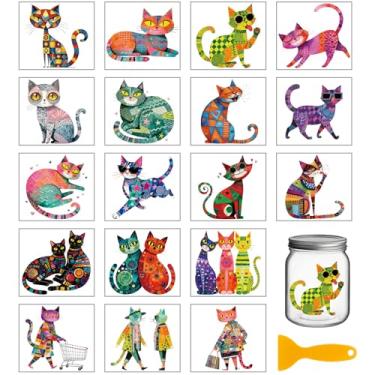 Imagem de GLOBLELAND 18 Folhas Coloful Art Adesivos de Transferência de Gatos 9,99 x 9,1 cm Adesivos Artísticos de Transferência Decalque Colorido para Móveis Vaso Vidro Mason Jar Decorações Arte Artesanato
