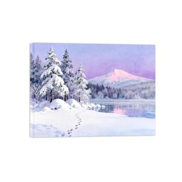 Imagem de BMZFYBS Arte de parede paisagem imagem em tela - inverno neve floresta lago - decoração moderna impressão de pintura para sala de estar pronto para pendurar 30x40cm12x16in tela embrulhada