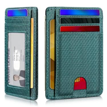 Imagem de Carteira minimalista para homens e mulheres, bolso frontal fino para viagem, bloqueio RFID, carteira de nylon resistente à água para identidade e dinheiro, Verde floresta, Minimalista