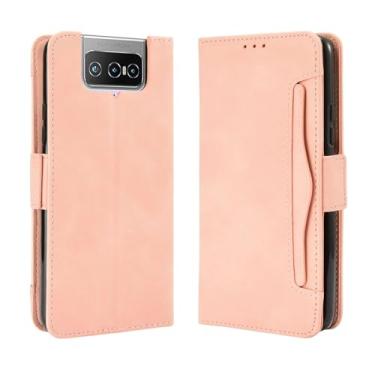 Imagem de Capa para ASUS Zenfone 7 Pro,Retro magnético Flip Case,Design de carteira de couro PU com slots de cartão removíveis -Pink