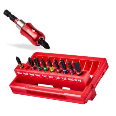 Imagem de Geinxurn Conjunto de 11 peças de pontas de chave de fenda de impacto, aço S2 magnético de 2,5 cm Phillips/quadrado/Torx/pontas com ranhuras, suporte de broca de impacto com caixa de armazenamento