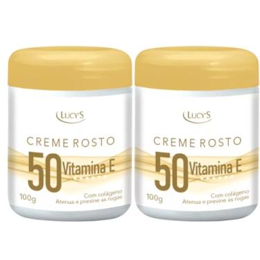 Imagem de Kit 2 Cremes Facial Rosto 50 Para Rugas Antirrugas Antissinais Com Colágeno e Vitamina E 100g Lucy's