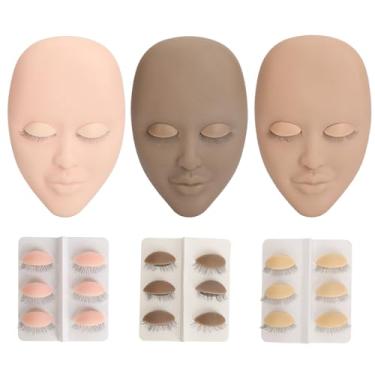 Imagem de ZJchao Cabeça de Manequim de Cílios para Prática de 3 Cores Cabeça de Manequim de Cílios Com 9 Pares de Pálpebras Substituídas de Camada única para Treinamento de Maquiagem e
