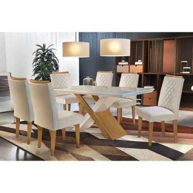 Imagem de Sala de Jantar Completa 180Cm + 6 Cadeiras Imbuia Veludo Creme
