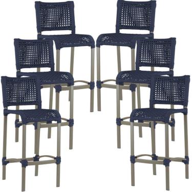 Imagem de 6 Banqueta Haiti Em Corda Náutica Alumínio Trama Original Azul Marinho