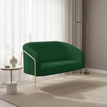 Imagem de Sofá 2 Lugares Namoradeira Stella Base Industrial Alta Champanhe Bouclê Verde D03 - D'rossi