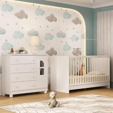 Imagem de Berço 3 Em 1 Para Colchão 130x60cm Com Cômoda 1 Porta 4 Gavetas Nina Multimóveis MP4760 Branco