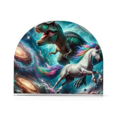 Imagem de Porta-guardanapos de papel de dinossauro e unicórnio espacial para cozinha, suporte de guardanapo de coquetel de acrílico para cozinha, suporte de guardanapo vertical para decoração de mesa de sala de