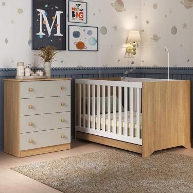 Imagem de Berço Americano 3 Em 1 Com Cômoda 4 Gavetas Encanto Multimóveis MP4687 Madeirado-off White