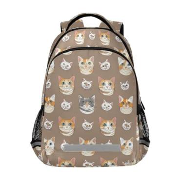 Imagem de ODAWA Cute Cartoon Cats Brown School Backpack for Kids 6-12 Laptop Bookbag with Reflective Strips