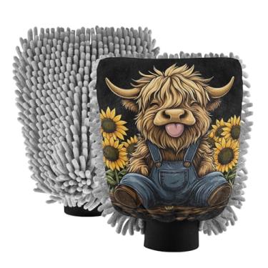 Imagem de ODAWA Luvas de microfibra para lavagem de carro, girassóis de vaca, luvas fofas para lavagem de carro para canhão de espuma, pacote com 2, 18 cm x 26 cm