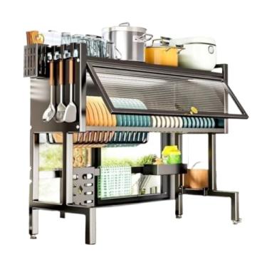 Imagem de Escorredor De Louça Cozinha Suspensa Modula Pia Rack Suporte Organizador De Pratos, Copos, Talheres, Tábua Esponja(Preto,85 centímetros)