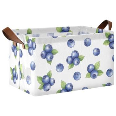 Imagem de Organizador de roupas grandes de mirtilos brancos com alças, caixas de armazenamento decorativas 42 x 28 x 25 cm, pacote com 2