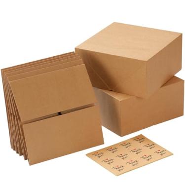 Imagem de NobbiRoloc Caixas de presente premium, 20 x 20 x 10 cm, caixas de presente de papel marrom com adesivos de agradecimento para presentes de Natal, caixas de proposta de dama de honra, caixas de