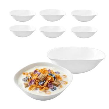 Imagem de Kit 6 Tigela Bowl Vidro Quadr Sobremesa Branco Opaline 500ml - CLICK H