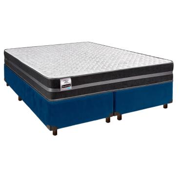 Imagem de Cama + Box Azul e Colchão Molas Ultralastic Queen - Bogota Inducol