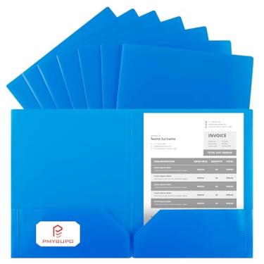 Imagem de pmybupo Pastas de plástico azul com bolsos, 25 pastas de documentos com compartimento para cartão de visita, 2 pastas de bolso material de volta às aulas para escritório