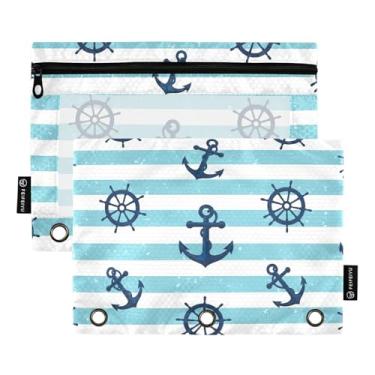 Imagem de Âncoras azul marinho resistente perfurador de 3 furos com zíper liso, estojo transparente para fichário para escritório, escola, faculdade, suprimentos, pacote com 2