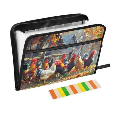 Imagem de Pasta de arquivo expansível de galinhas e galos A4 Pasta sanfonada de documentos em papel para organização, jogos de tabuleiro, viagens, material de escritório escolar