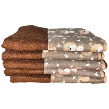 Imagem de Kit 5 Peças Toalha de Banho Pet Alta Absorção, 70x100cm, Material Poliéster e Algodão, Secagem Rápida, para Cães e Gatos de Todos os Portes (Marrom)