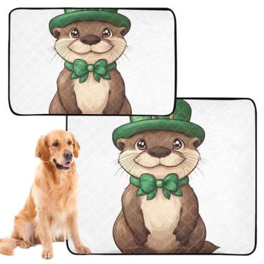 Imagem de TSENQUE Cute Otter St Patricks Almofadas laváveis para urina para cães à prova d'água Tapete de gaiola para cães fofos, reutilizável, absorvente para cães, treinamento de penico, médio + grande
