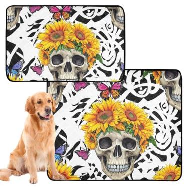 Imagem de TSENQUE Almofadas laváveis para xixi, caveiras, coroa, girassóis vibrantes para animais de estimação, gatos, tapete reutilizável à prova d'água para caixa de cachorro, absorvente de cães, almofada de