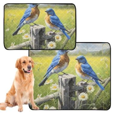 Imagem de TSENQUE Almofadas de xixi laváveis para cães de estimação, à prova d'água, tapete para cercadinho de grama, floral, pássaros azuis, reutilizável para animais de estimação, almofadas absorventes para