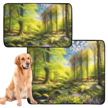 Imagem de TSENQUE Almofadas de xixi laváveis para cães, cenário de floresta, floral, verde, reutilizável, para gatos, à prova d'água, tapete para gaiola de cachorro, fofo, absorvente para filhotes, pequeno x