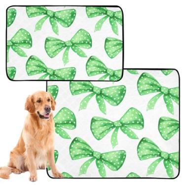 Imagem de Aquarela laços verdes pontos brancos almofadas reutilizáveis para animais de estimação laváveis almofadas de xixi para cães, tapete impermeável para cercadinho de cachorro absorvente almofadas de