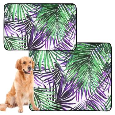 Imagem de TSENQUE Almofadas laváveis de folhas de palmeira verdes roxas para animais de estimação, almofadas reutilizáveis para cães, tapete de cercadinho para cães, pequeno, pacote com 3
