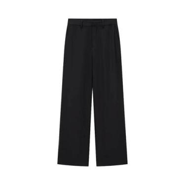 Imagem de Calças De Cintura Alta Com Pernas Retas Para Mulheres Com Zíper Fronta