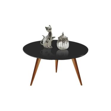 Imagem de Mesa De Centro Redonda Laqueada Com Vidro Colado Pé Palito 60cm Preto