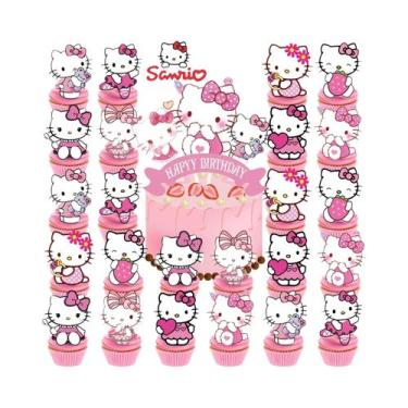 Imagem de Topo De Bolo Hello Kitty 25pcs Decorações Para Cupcakes Suprimentos Pa