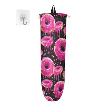 Imagem de Rosquinhas rosa em suporte de saco plástico preto, bolsa de armazenamento de parede, armazenamento de saco para sacolas plásticas