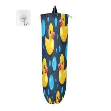 Imagem de Patos de borracha em suporte de saco plástico azul, suporte de saco plástico para cozinha, organizador de dispensador de saco plástico