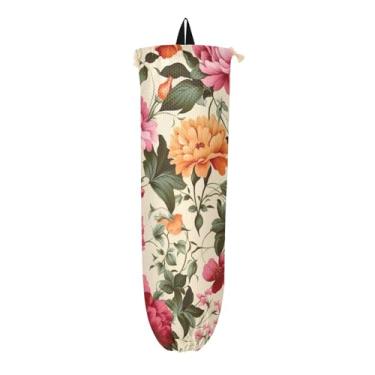 Imagem de Suporte de saco de compras floral colorido em branco, suporte de saco de plástico para armário, organizador de saco de plástico de parede