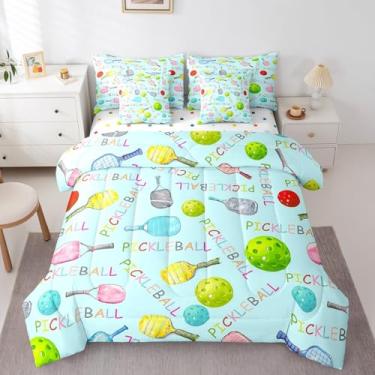 Imagem de Erosebridal 7 peças de roupa de cama queen com pickleball, cama esportiva para adolescentes em uma bolsa para crianças, meninos, meninas, jogos de bola, edredom com fronhas, decoração de bola de