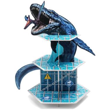 Imagem de SiliFine Mosasaurus Suporte de cupcake de dinossauro Mosassaurus suporte de cupcake decorações de festa 3 camadas dinossauro aniversário torre de sobremesa tema dinossauro suporte de sobremesa para