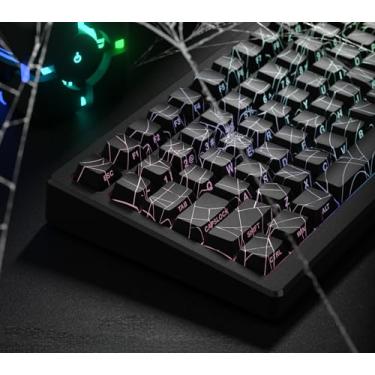 Imagem de Teclas dagaladoo pretas de teia de aranha com linhas retroiluminadas, teclas estampadas nas laterais com perfil Cherry, personalizadas para teclado mecânico 100% 75% 65% 60% TKL com layout dos EUA